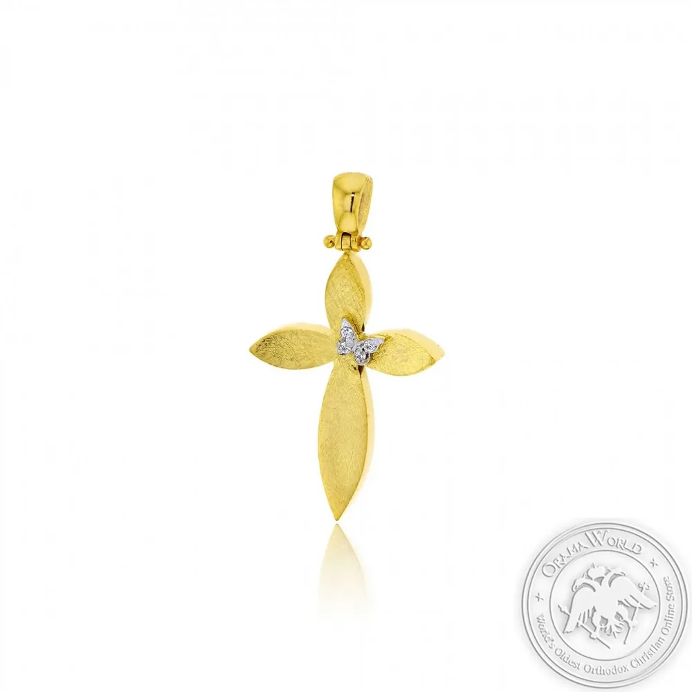 Christening Cross for Girls made of 14K Yellow Gold with Cubic Zirconia