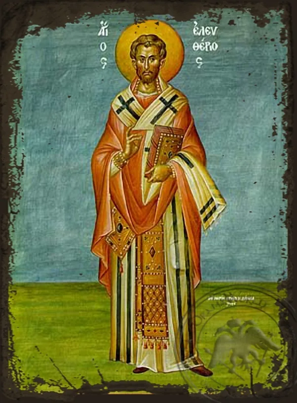 Saint Eleutherius, Hieromartyr, Bishop of Illyria, Full Body - Aged Byzantine Icon