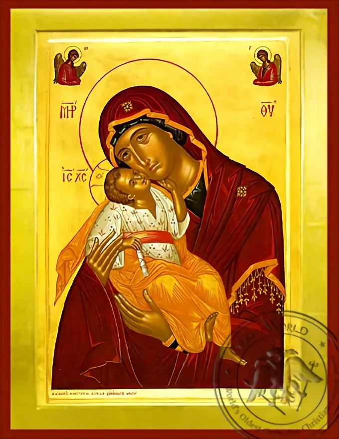 Virgin and Child, Sweet Kissing with Angels - Byzantine Icon