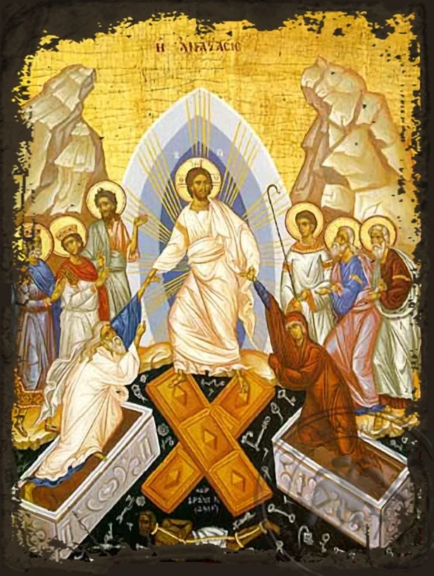 ქრისტეს აღდგომა, ძველებურად გაფორმებული ბიზანტიური ხატი