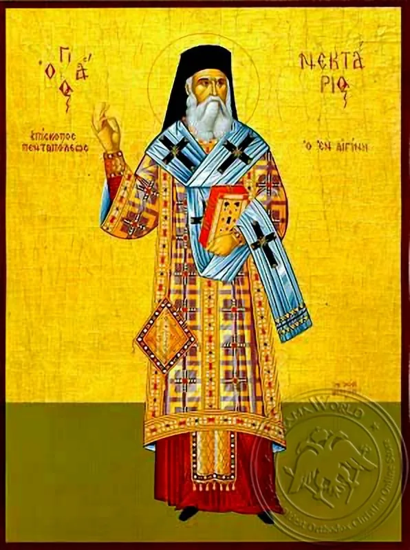 წმინდა ნექტარიოსი, პენტაპოლის მიტროპოლიტი, სრული ტანით, ხელნაწერი ხატი