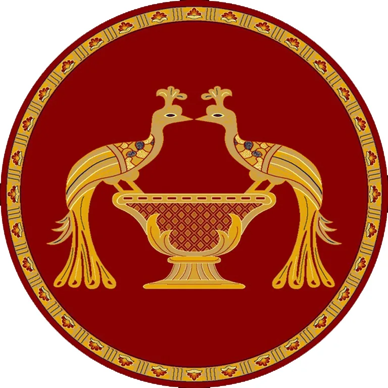 Круглый церковный ковёр с павлины красного цвета