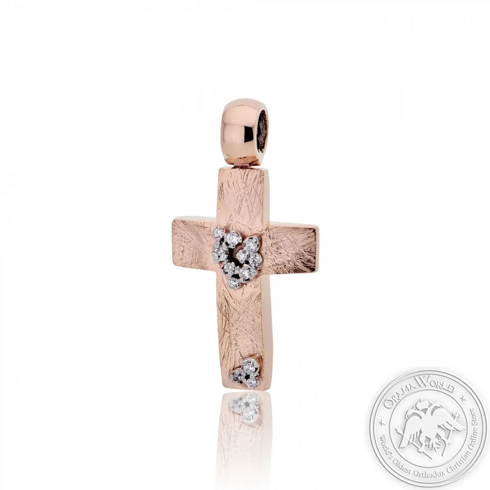 Christening Cross for Girls made of 14K Pink and White Gold with Cubic Zirconia