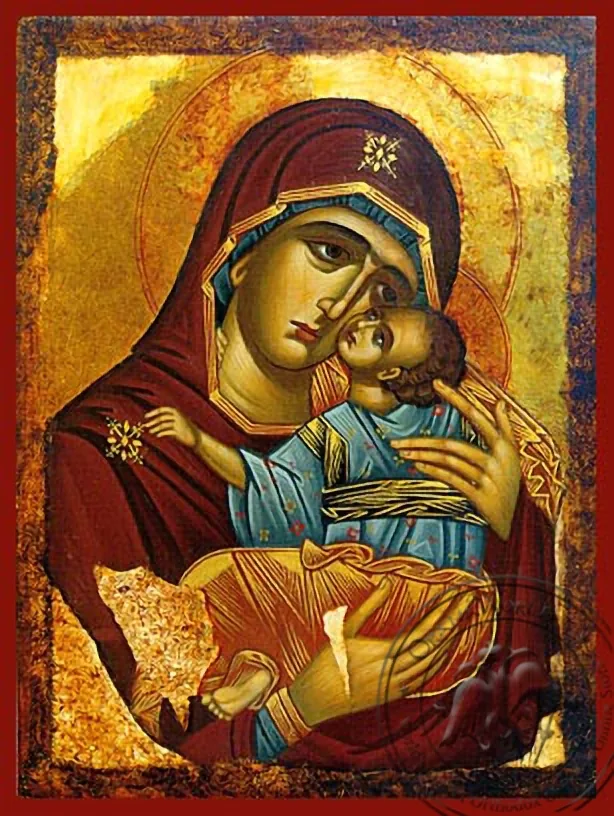 ღვთისმშობელი ყრმით, ტკბილად ამბორისმყოფელი, ქიონონი ნაქსოსელი, საბერძნეთი (ასლი ორიგინალი), ხელნაწერი ხატი