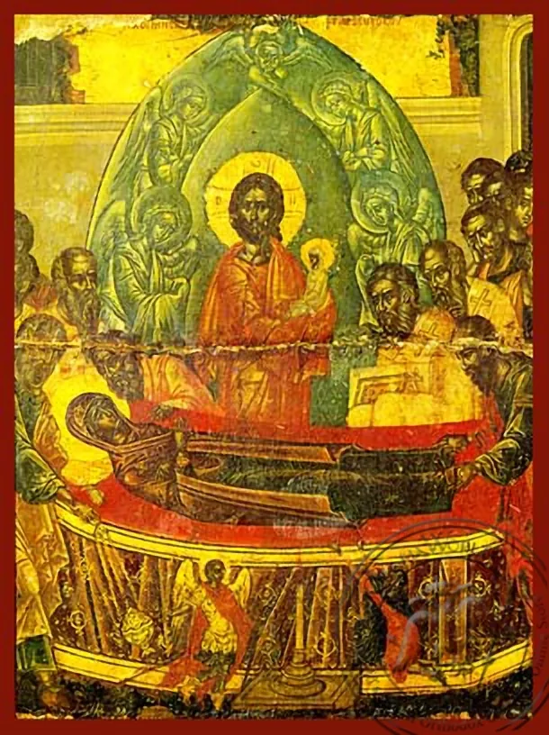 Успение Богородицы, фрагмент, рукописная икона