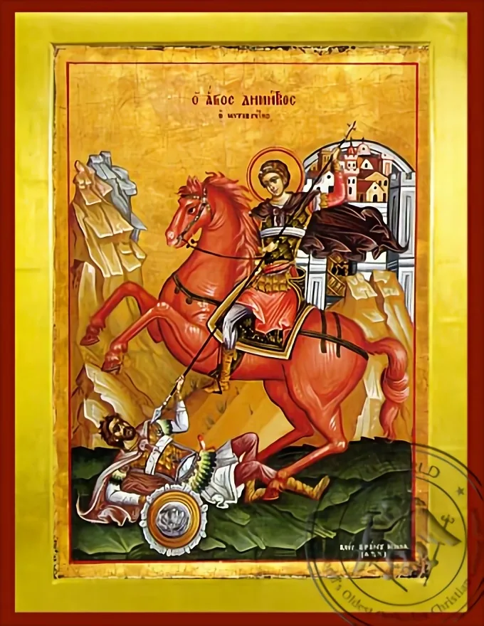 Saint Demetrius the Myrrh-Gusher, on Horseback - Byzantine Icon