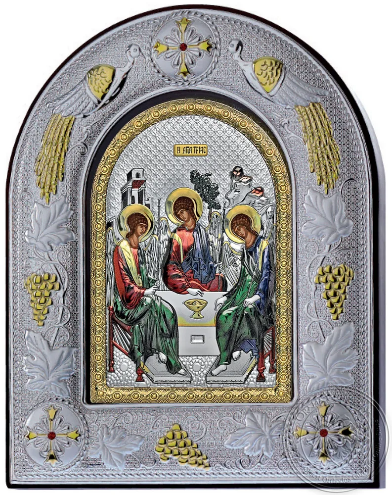 The Holy Trinity - Silver Colored Icon in Glass Frame