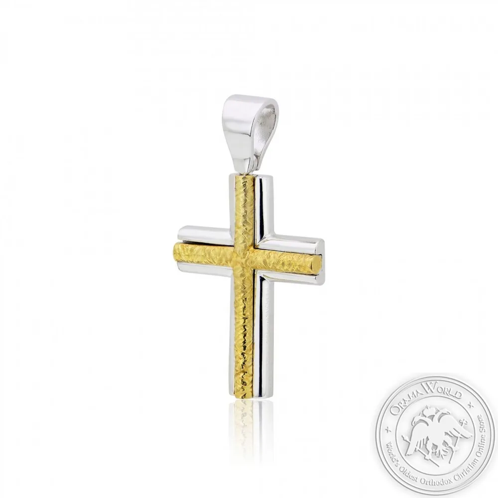 Christening Cross for Boys made of Yellow and White Gold-Plated Sterling Silver 925