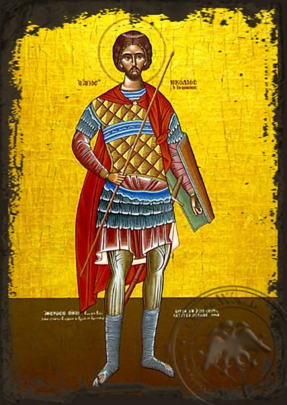 წმინდა ახალმოწამე ნიკოლოზი ვუნენელი, საბერძნეთი, სრული ტანით, ძველებურად გაფორმებული ბიზანტიური ხატი