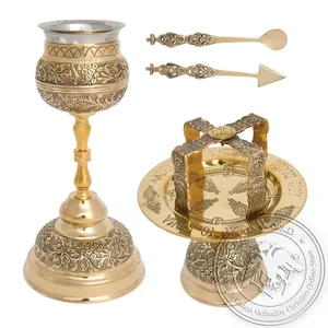 Byzantine Brass Ecclesiastical Chalice Set