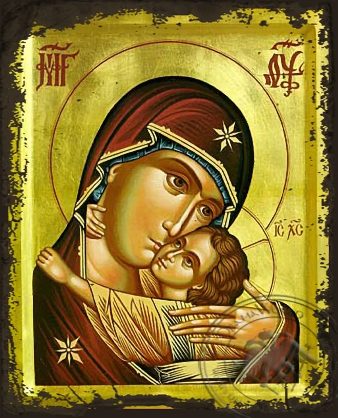 ღვთისმშობელი ტკბილად ამბორისმყოფელი ფსკოვი, ძველებურად გაფორმებული ბიზანტიური ხატი