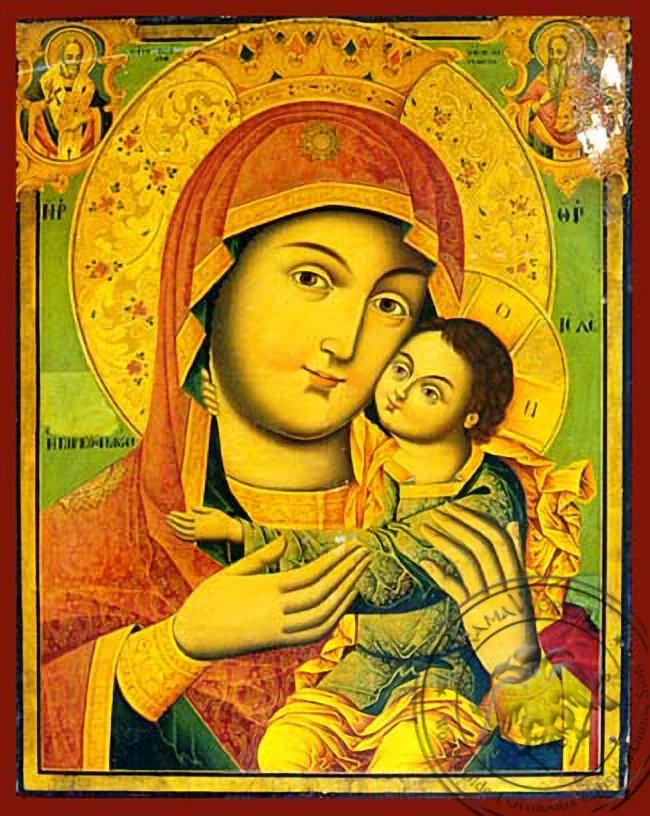 Virgin and Child, Sweet Kissing, Post byzantian, Bust - Hand Painted Icon