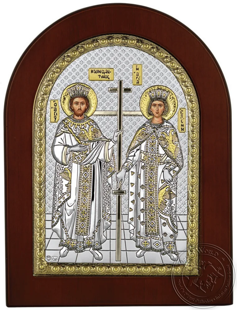 Святые Константин и Елена, серебряная икона