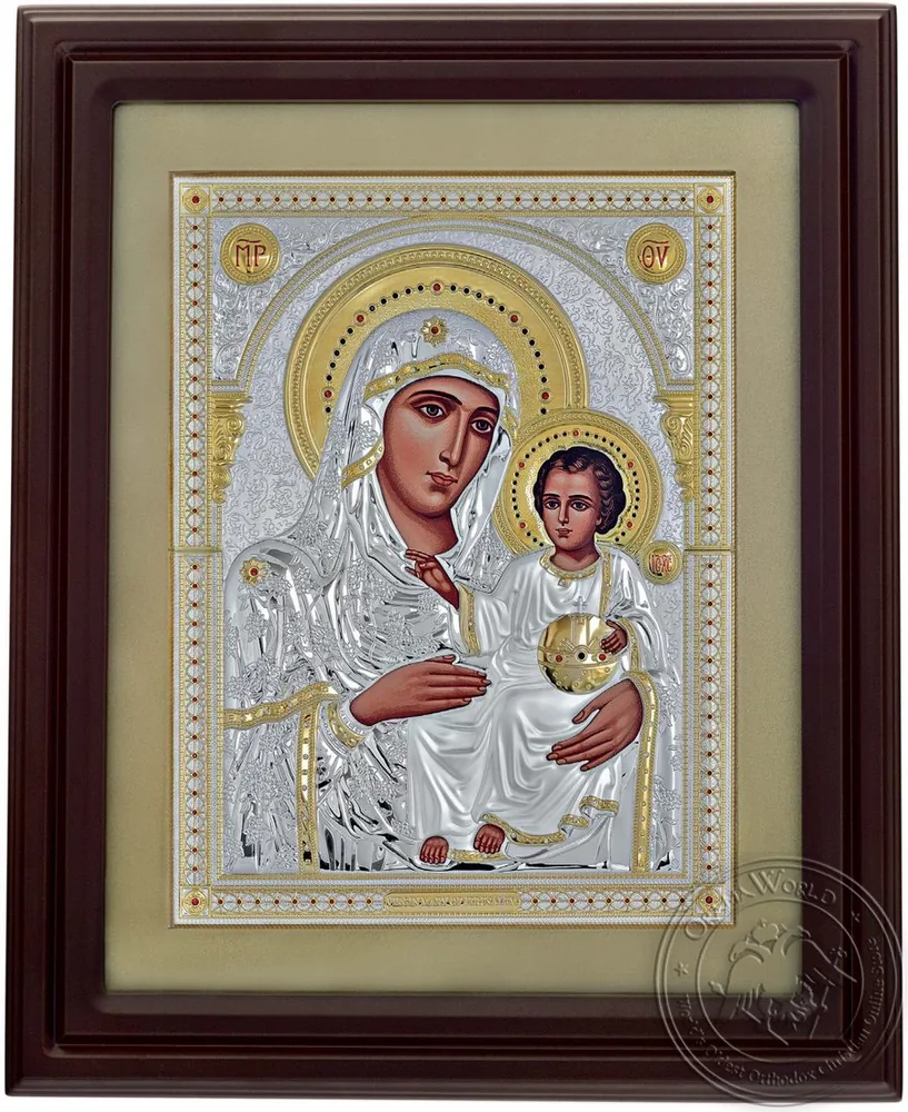 იერუსალიმის ღვთისმშობელი, ვერცხლის ხატი მინის ჩარჩოში