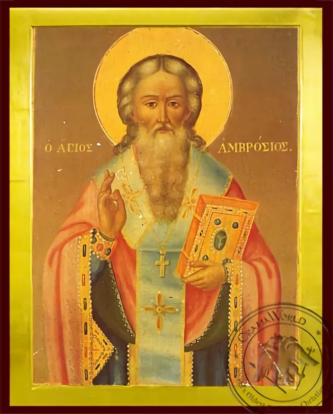 Святой Амвросий, византийская икона