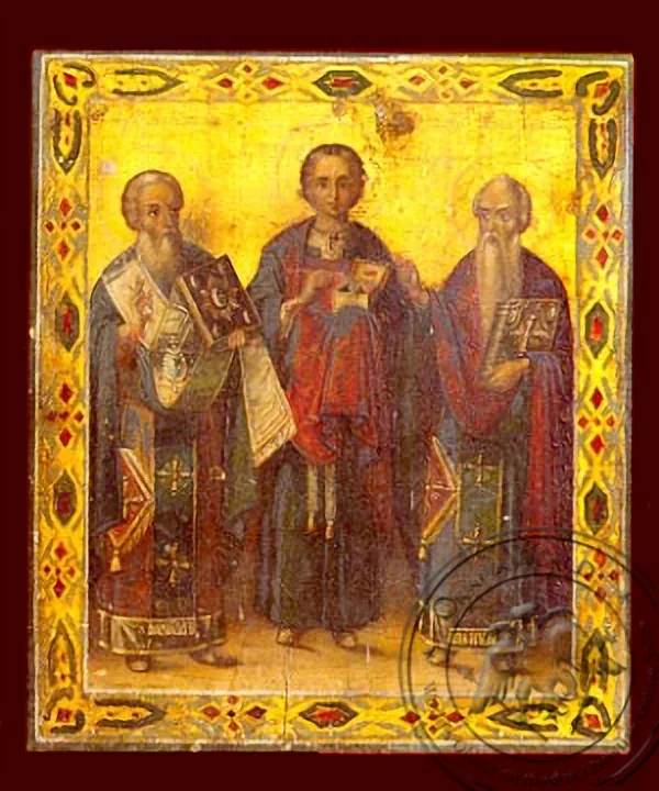 Святой Антипа, Пантелеимон, Харалампий, рукописная икона