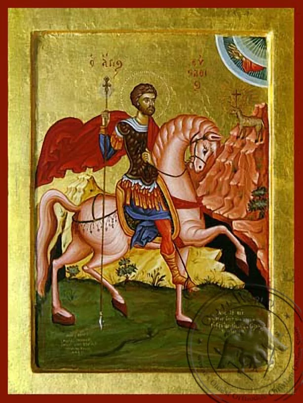 Святой великомученик Евстафий Плакида, на коне, византийская икона