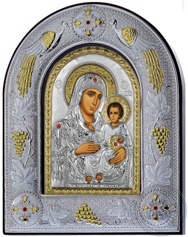 იერუსალიმის ღვთისმშობელი, ვერცხლის ხატი მინის ჩარჩოში