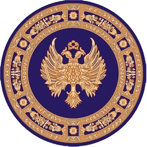 Round Ecclesiastical Carpet with Double-headed Eagle in Blue Color