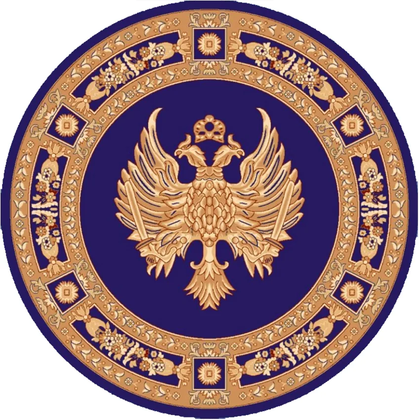 მრგვალი საეკლესიო ხალიჩა ორთავიანი არწივით ლურჯი ფერის