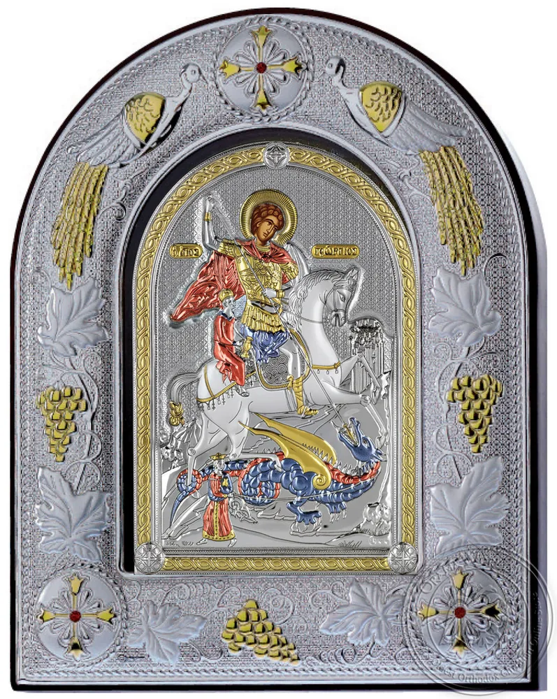 Saint George - Silver Colored Icon in Glass Frame