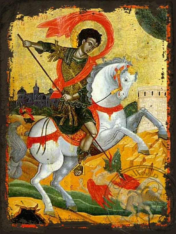 Святой великомученик Георгий, на коне, византийская икона под старину