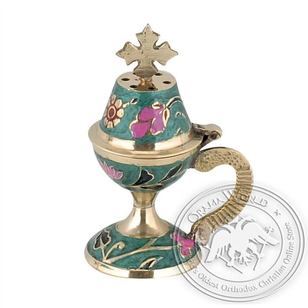 Byzantine Brass Home Censer with Enamel Coating - H62