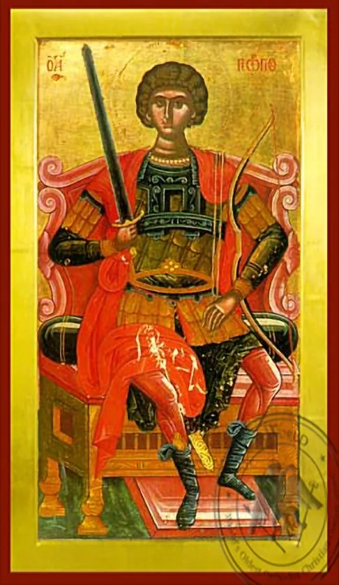 Святой великомученик Георгий, на престоле, византийская икона