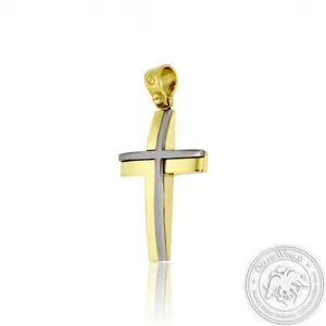 Christening Cross for Boys made of 14K Yellow and White Gold