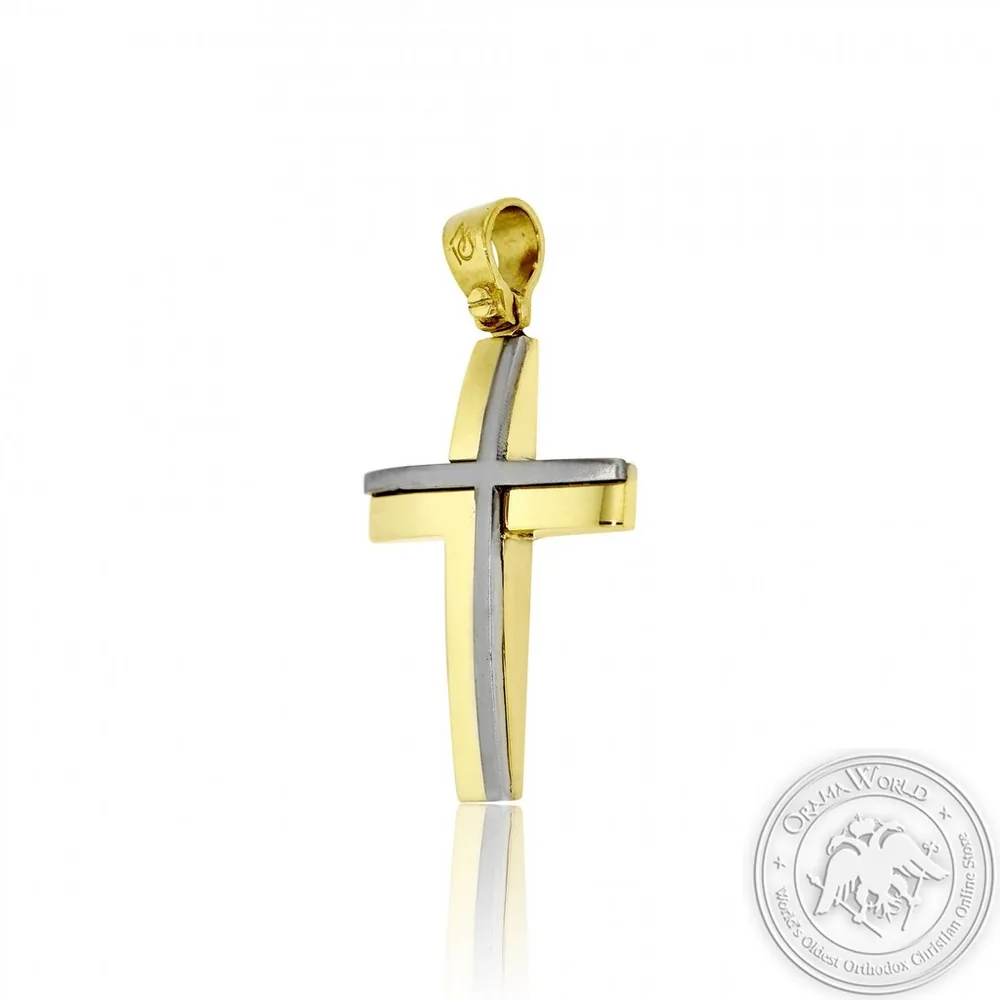 Christening Cross for Boys made of 14K Yellow and White Gold