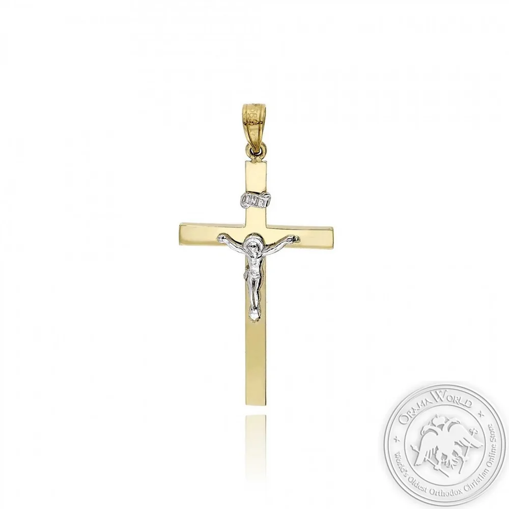 Крестильный крест для мальчиков из 14 K жёлтый и белого золота