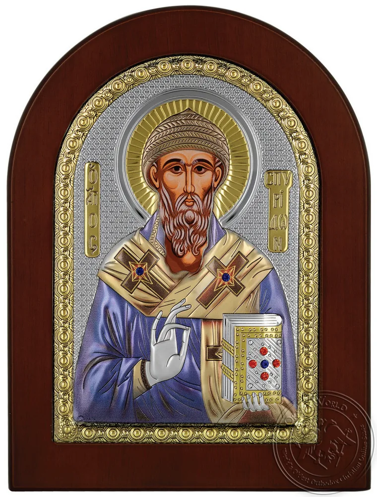 Святой Спиридон, икона под серебро