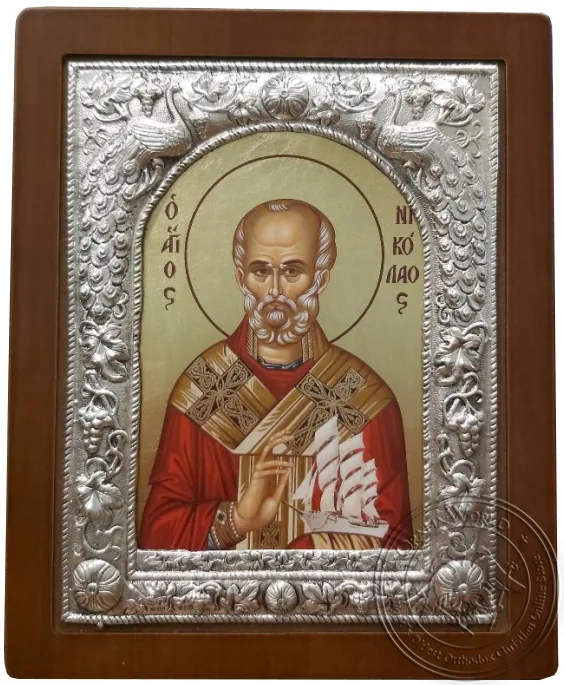 Святитель Николай с ладья, серебряная икона