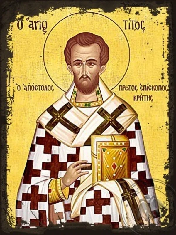 Saint Titus the Apostle Bishop of Crete Greece the Disciple of Saint Paul the Apostle - Aged Byzantine Icon