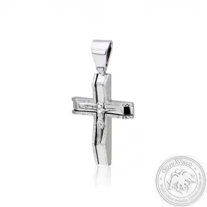 Christening Cross for Boys made of White Gold-Plated Sterling Silver 925