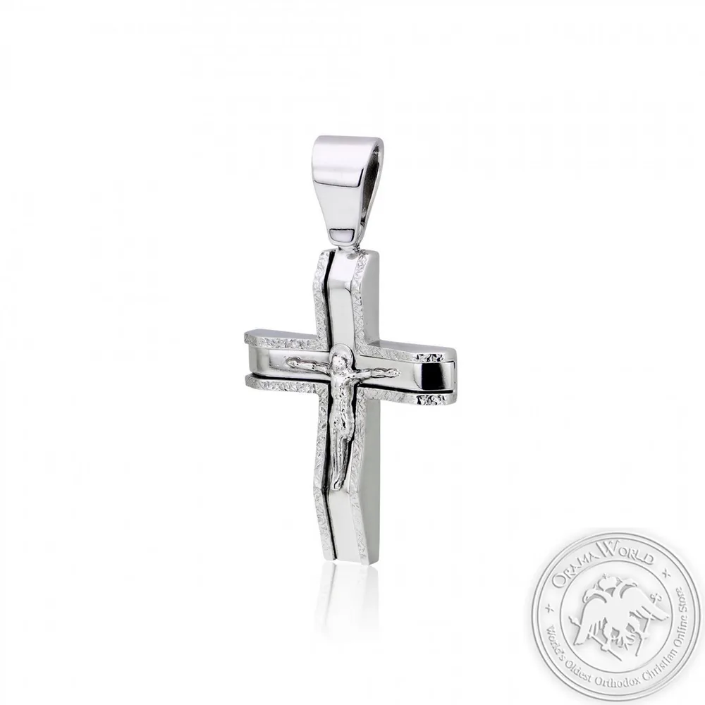 Christening Cross for Boys made of White Gold-Plated Sterling Silver 925