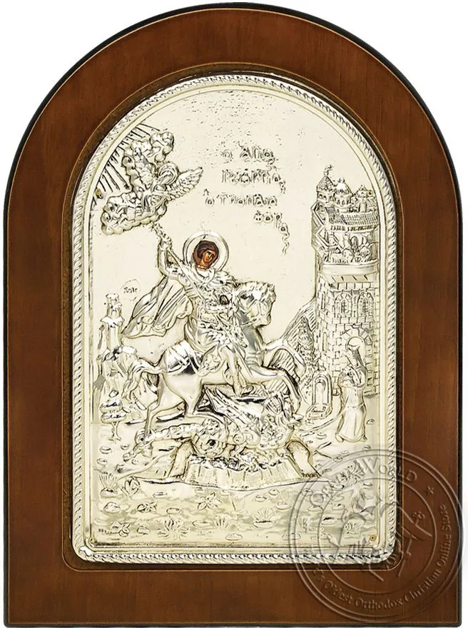 Святой Георгий, серебряная икона