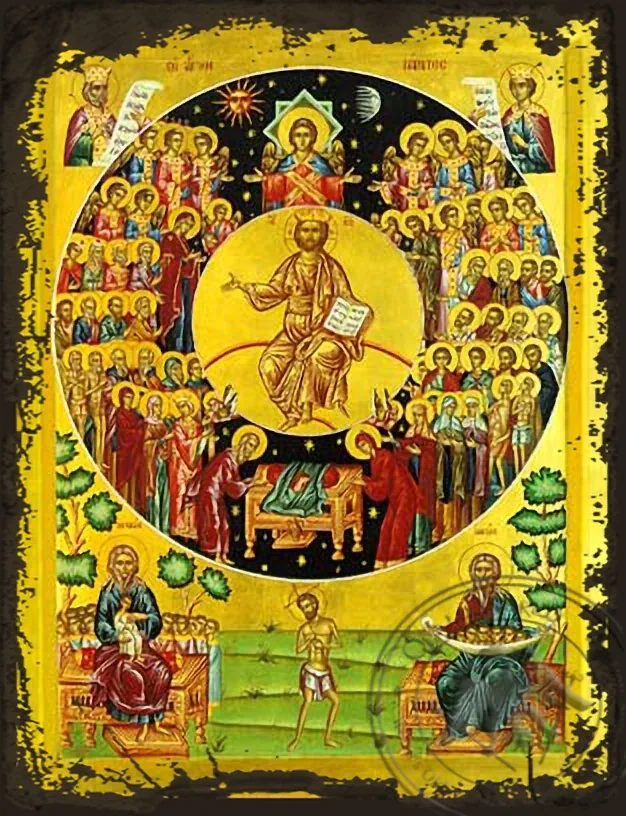 ყოველნი წმინდანნი საღვთო დასი, ძველებურად გაფორმებული ბიზანტიური ხატი