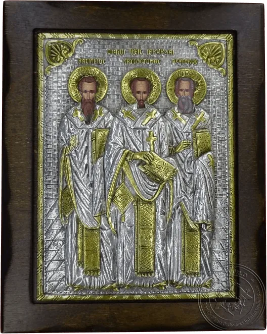 Three Holy Hierarchs - Silver Gold Plated Icon