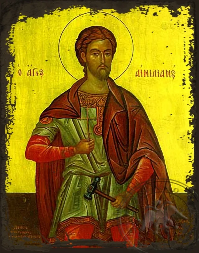 Святой Емилиан, византийская икона под старину