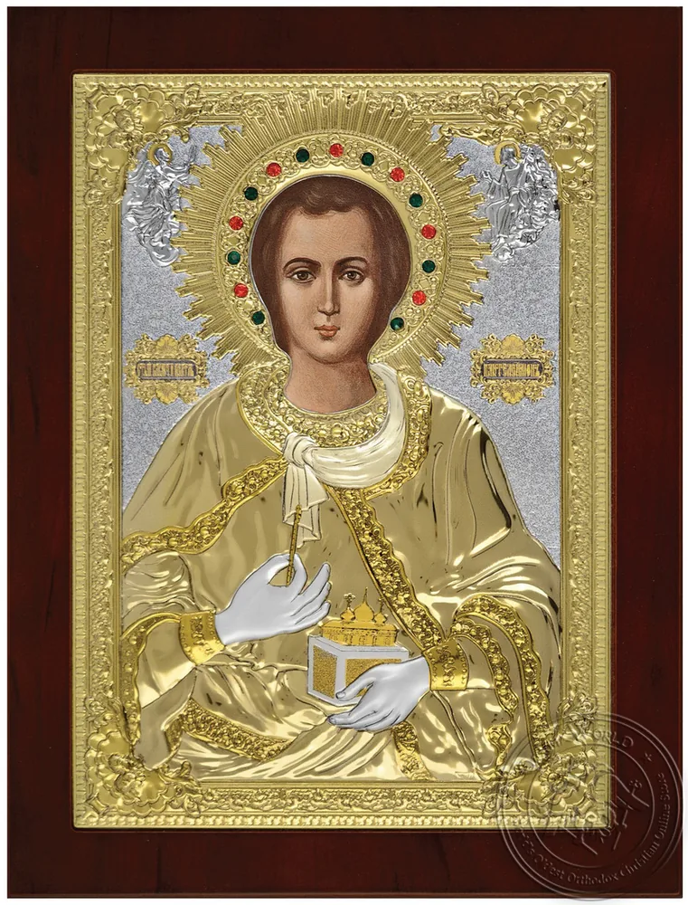 Saint Panteleimon of Mount Athos - Silver Icon