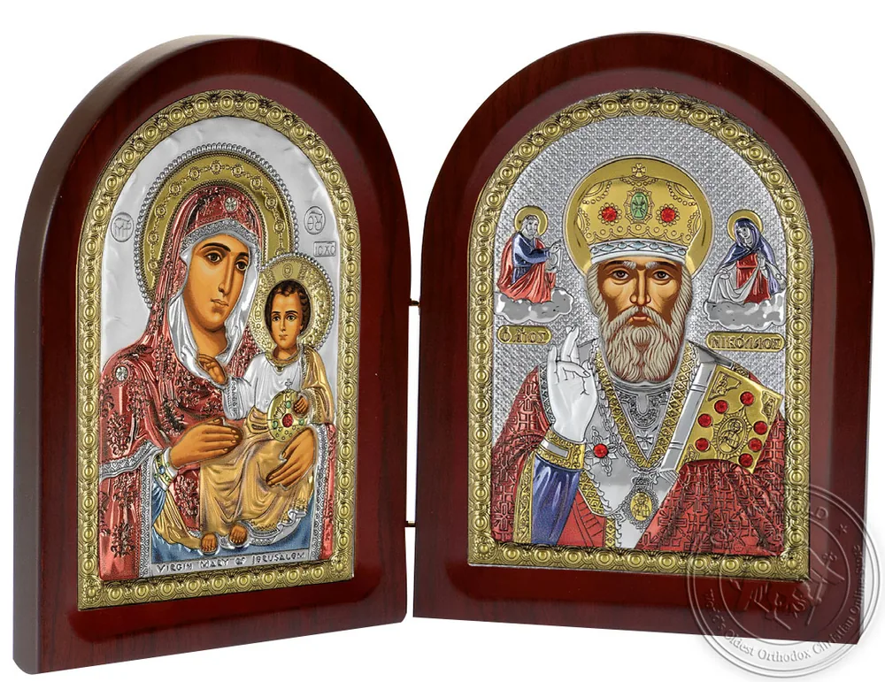 დიპტიქი ყოვლადწმინდა ღვთისმშობელი, წმინდა ნიკოლოზი, ვერცხლისფერი ხატი