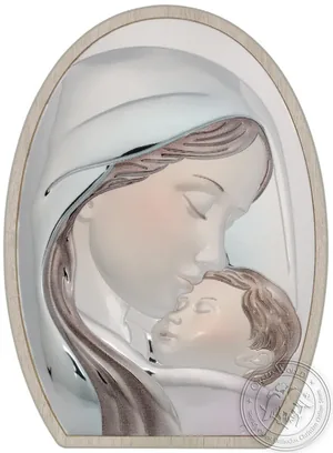 ყოვლადწმინდა ღვთისმშობელი მაცხოვრით, ვერცხლისფერი ხატი თეთრ ხეზე