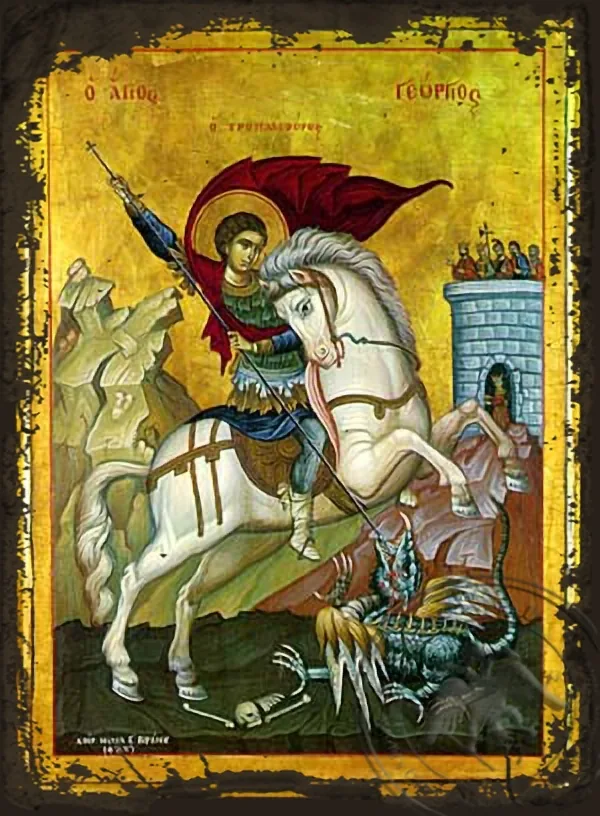 წმინდა გიორგი ცხენზე, ძველებურად გაფორმებული ბიზანტიური ხატი