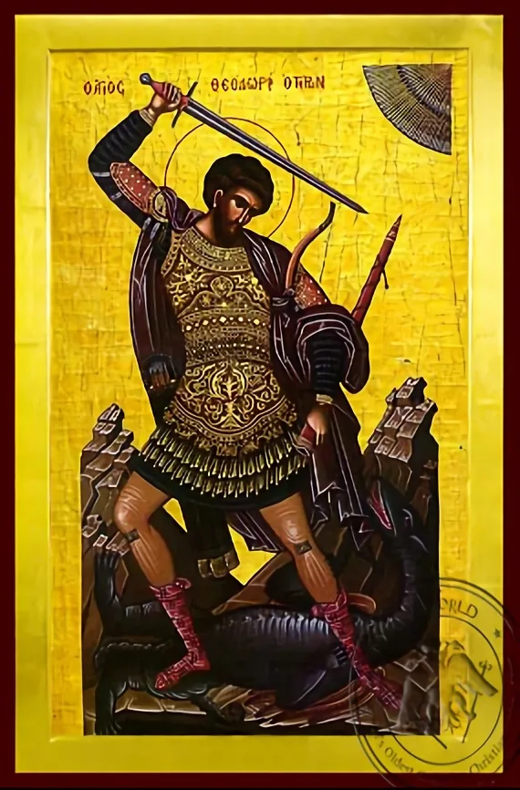 Святой великомученик Феодор, Тирон, в полный рост, византийская икона