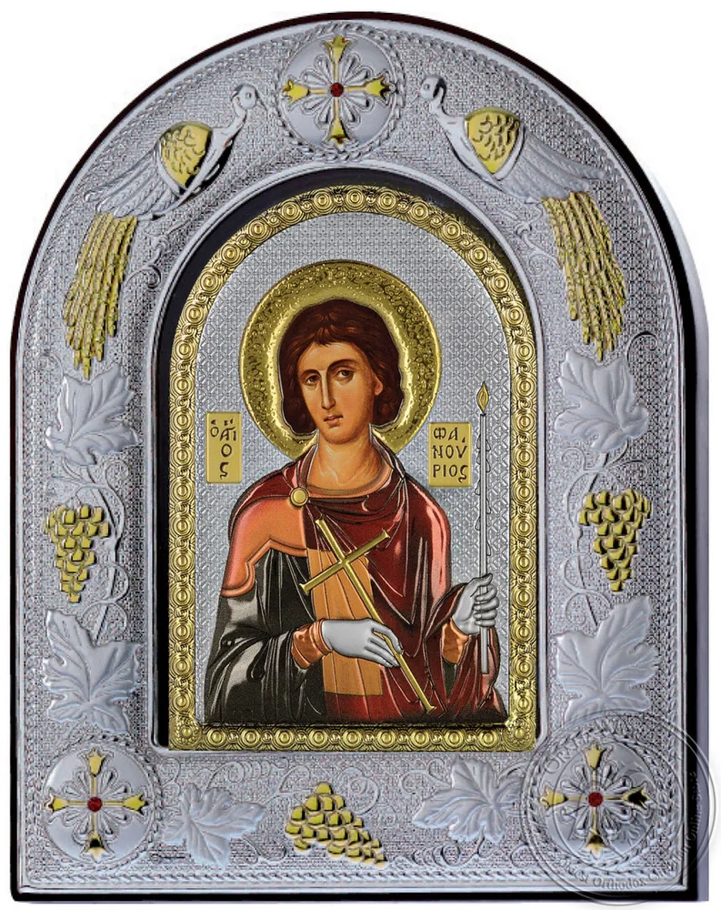 წმინდა ფანურიოსი, ვერცხლისფერი ხატი მინის ჩარჩოში
