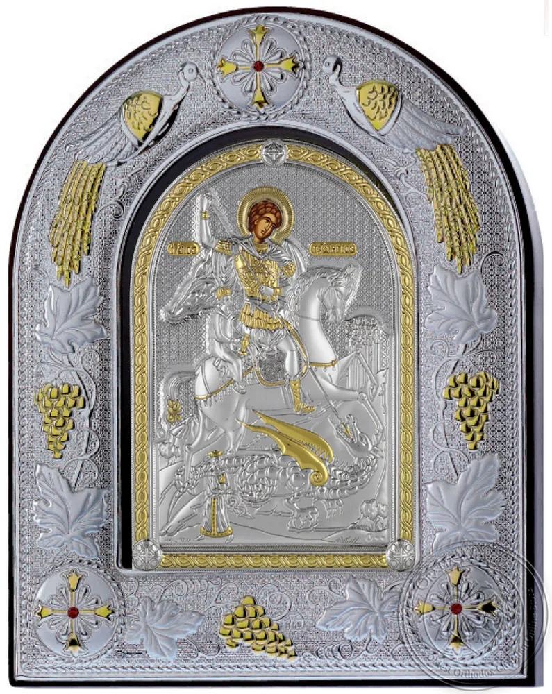 წმინდა გიორგი, ვერცხლის ხატი მინის ჩარჩოში