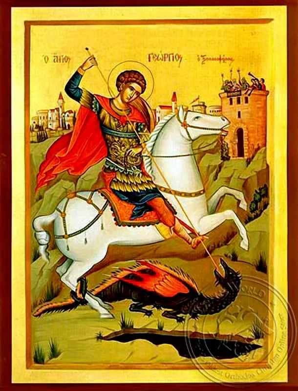 Святой великомученик Георгий, на коне, рукописная икона