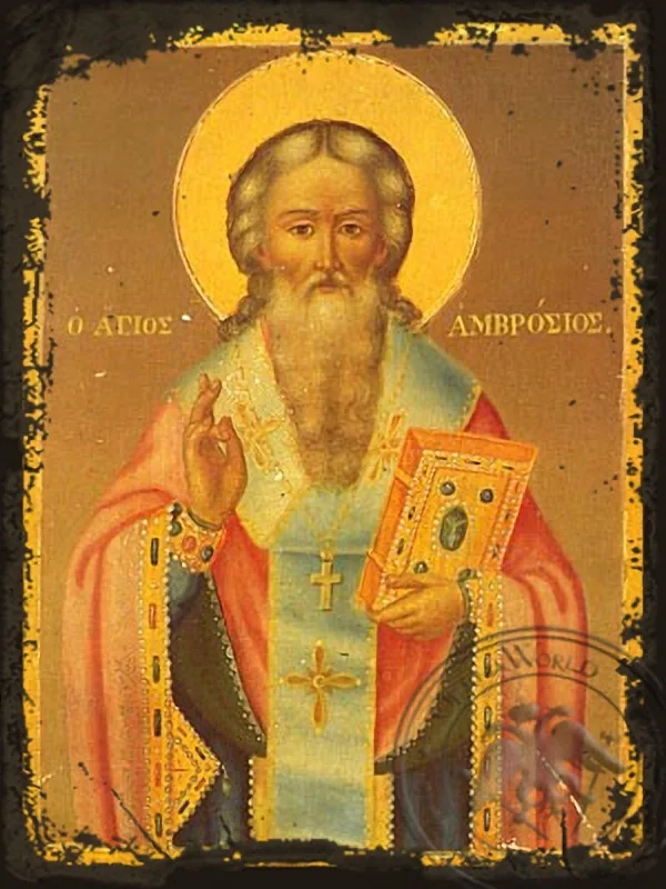 Святой Амвросий, византийская икона под старину