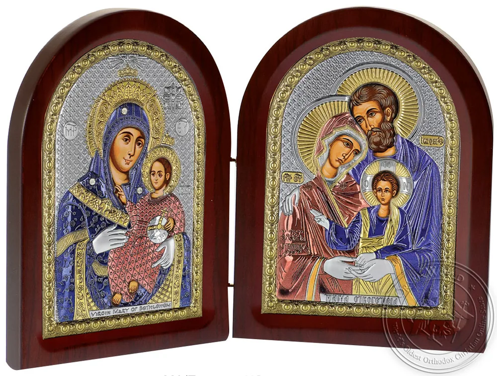 Diptych Virgin Mary - Holy Family - Silver Colored Icon
